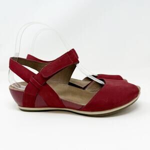 Dansko Vera Sandals Red Leather Peep Toe Wedge Comfort Shoe Women's 38 (7.5 - 8)